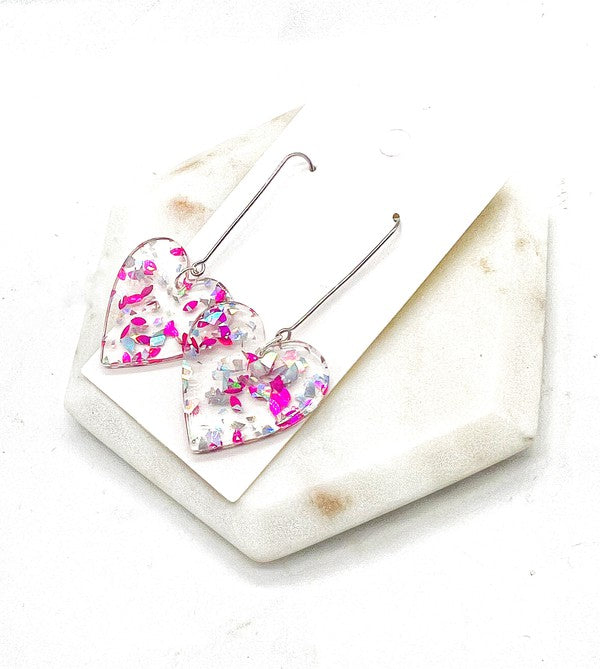 Glitter Heart Acrylic Dangle Earrings Valentines