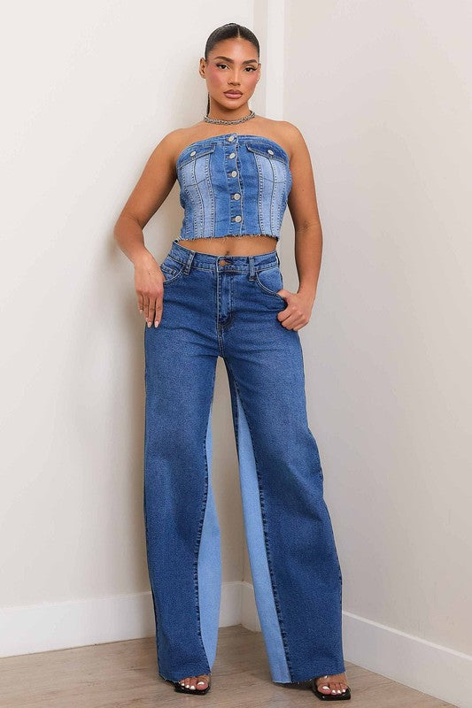 【2plan】Slay Wide Denim High-Rise Color Block Wide Jeans – Slay Brand
