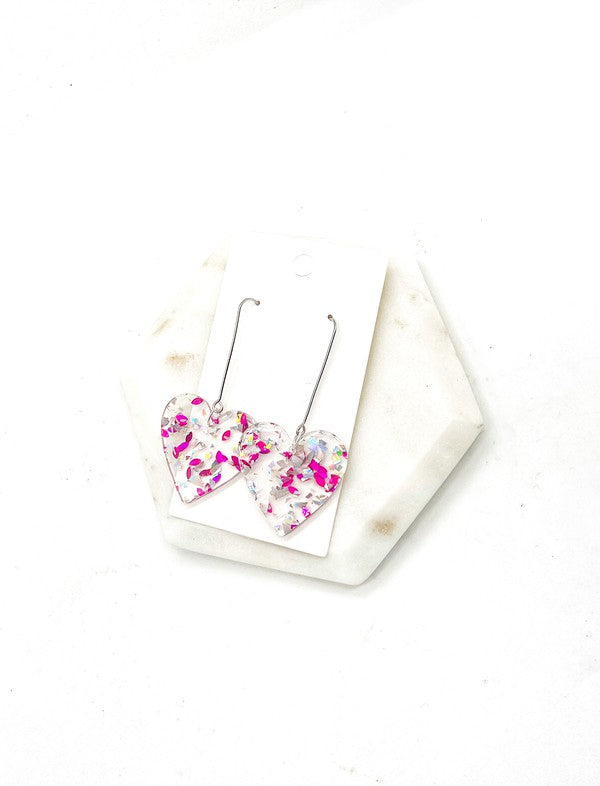 Glitter Heart Acrylic Dangle Earrings Valentines