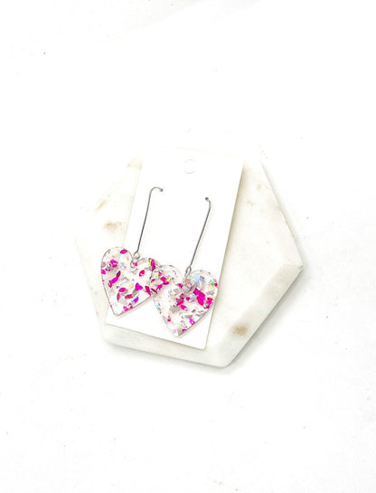 Glitter Heart Acrylic Dangle Earrings Valentines