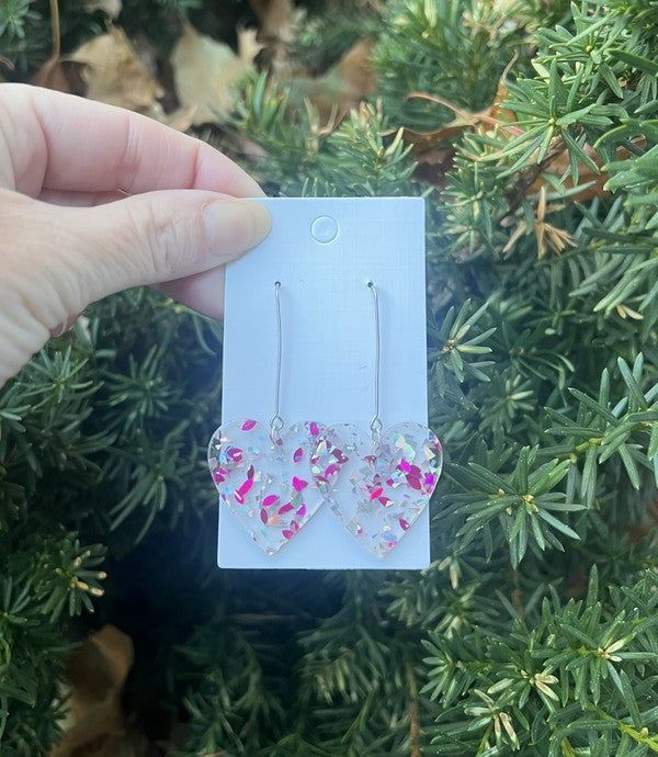 Glitter Heart Acrylic Dangle Earrings Valentines
