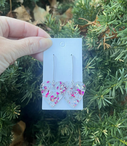 Glitter Heart Acrylic Dangle Earrings Valentines