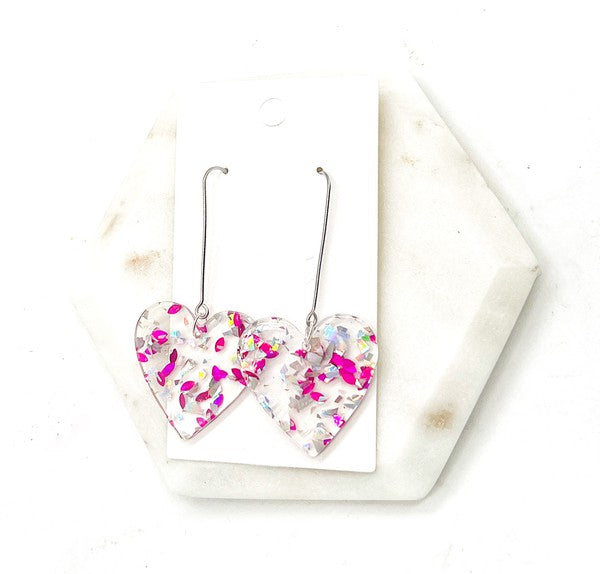 Glitter Heart Acrylic Dangle Earrings Valentines