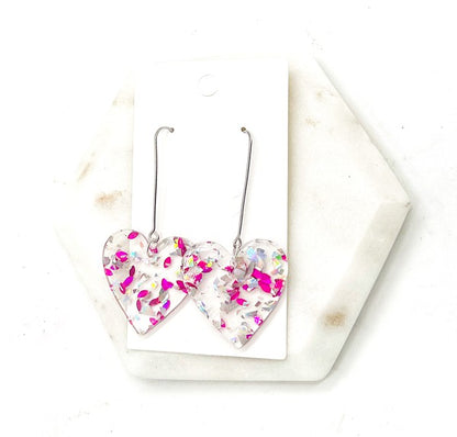 Glitter Heart Acrylic Dangle Earrings Valentines